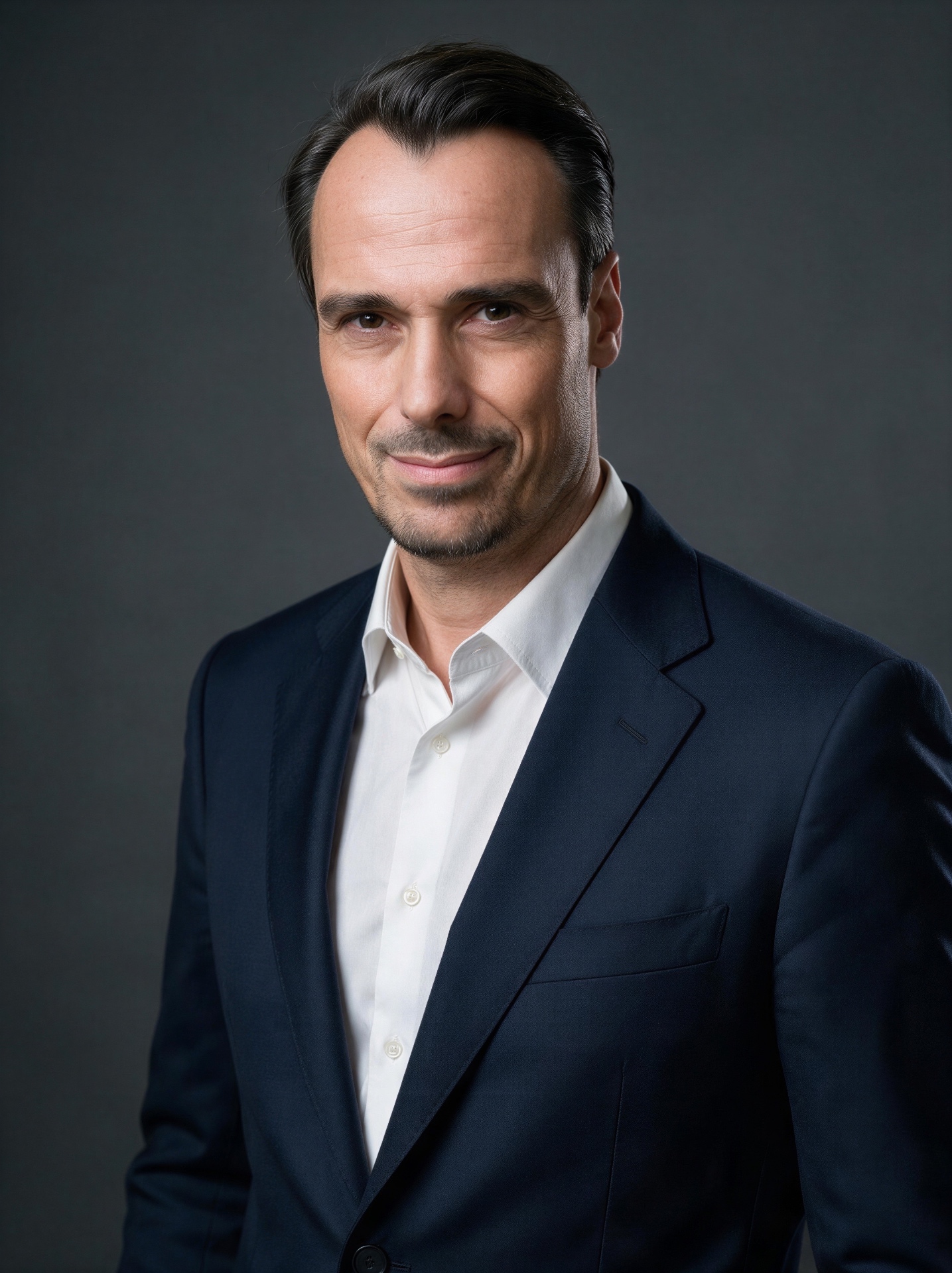 Dr. Christoph Lymbersky in a navy suit and open-neck white shirt